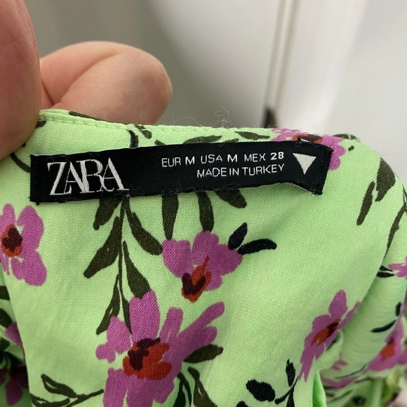 ZARA Green/Pink Floral Mini Dress Size Medium‎ - Picture 7 of 8